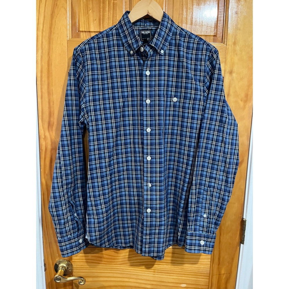 Mens Todd Snyder Men’s Preppy Cotton Blue Plaid Long Sleeve Shirt Size Small